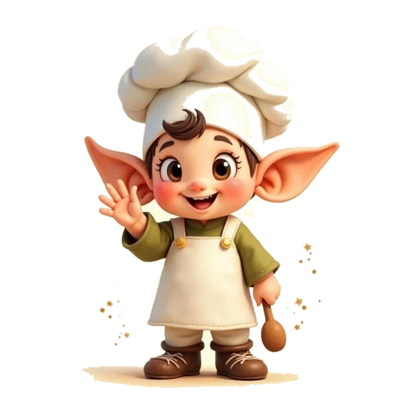 shElf's mascot — a small elf in a chef's hat and apron — waving from the app's welcome screen